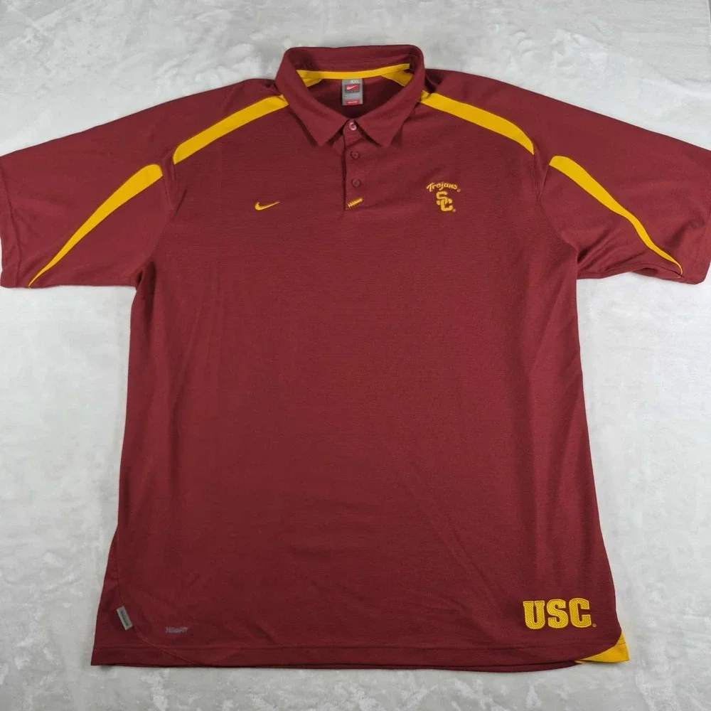 Vintage Nike USC Trojans Polo Shirt Men's 4XL Red Yellow Team Fit Dry Y2K Sports